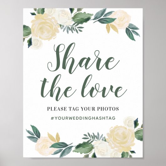 Green Gold Floral Greenery Wedding Share the Love Poster (Voorkant)