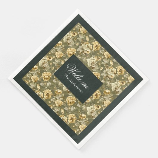 Green Gold Floral Napkins Modern Chic Tableware Servet (Hoek)