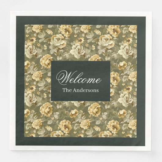 Green Gold Floral Napkins Modern Chic Tableware Servet (Voorkant)