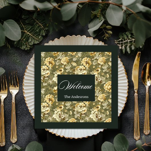 Green Gold Floral Napkins Modern Chic Tableware Servet