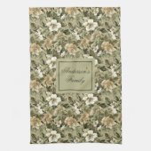 Green Gold Floral Personalized Elegant Towel  Theedoek (Verticaal)