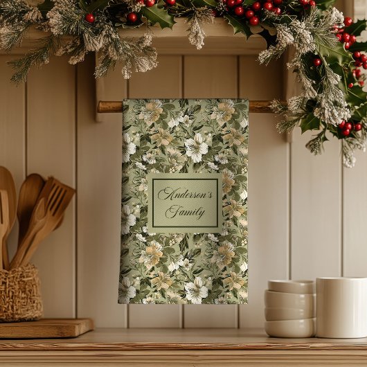 Green Gold Floral Personalized Elegant Towel  Theedoek
