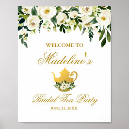 Green Gold Floral Vrijgezellenfeest Tea Party Welk Poster