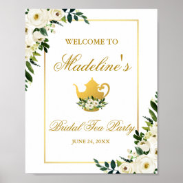 Green Gold Floral Vrijgezellenfeest Tea Party Welk Poster
