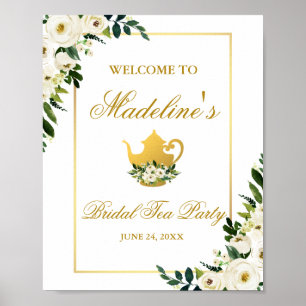 Green Gold Floral Vrijgezellenfeest Tea Party Welk Poster