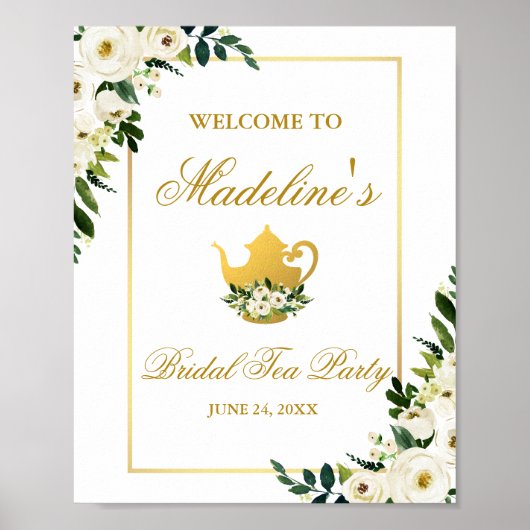 Green Gold Floral Vrijgezellenfeest Tea Party Welk Poster (Voorkant)