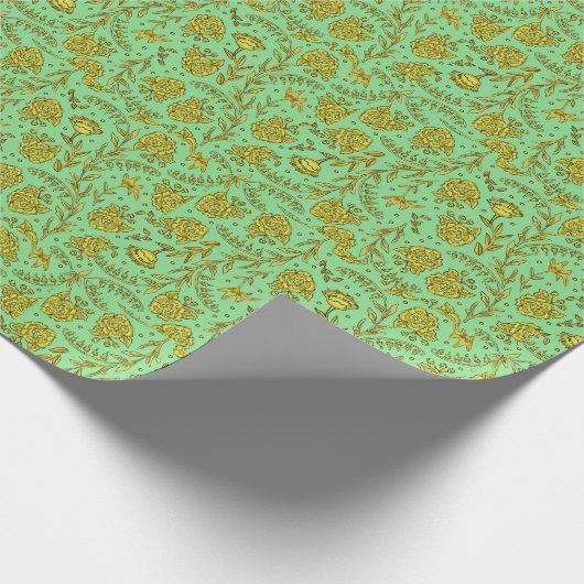 Green & Gold Floral Wrapping Paper Cadeaupapier (Hoek)