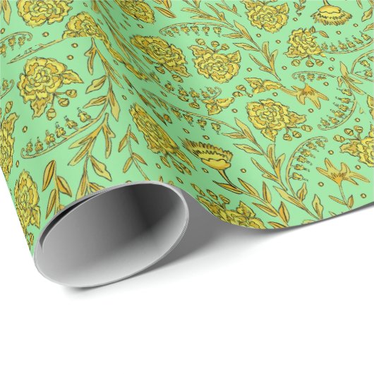 Green & Gold Floral Wrapping Paper Cadeaupapier (Rol Hoek)