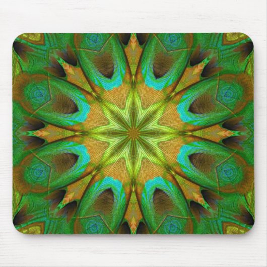 Green Gold Flower Star Mandala Mousepad Muismat (Voorkant)
