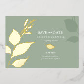 Green Gold Foil Foto Save the Date Invitations Folie Uitnodiging (Voorkant)