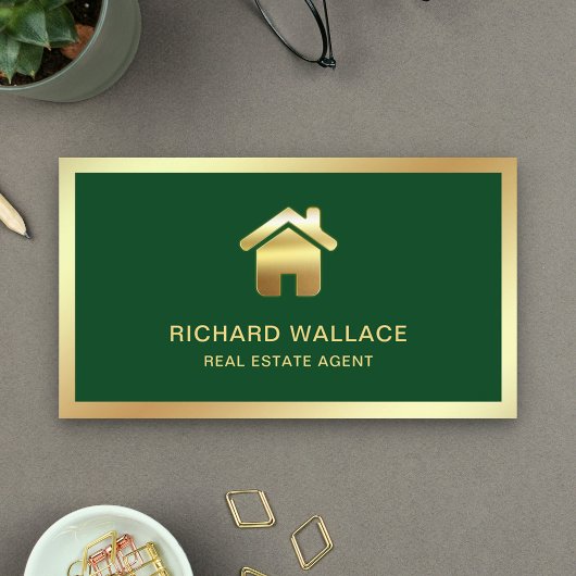 Green Gold Foil Home Logo Vastgoedmakelaar Visitekaartje