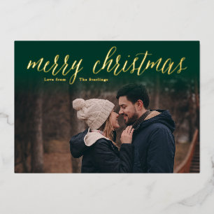 Green + Gold Foil Merry-kerstfotokaarten Folie Feestdagenkaart