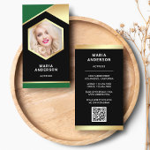 Green Gold Foil Model Actress QR Code Foto Visitekaartje