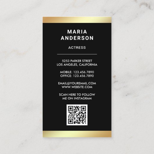 Green Gold Foil Model Actress QR Code Foto Visitekaartje (Achterkant)