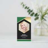 Green Gold Foil Model Actress QR Code Foto Visitekaartje (Staand voorkant)