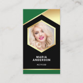 Green Gold Foil Model Actress QR Code Foto Visitekaartje (Voorkant)