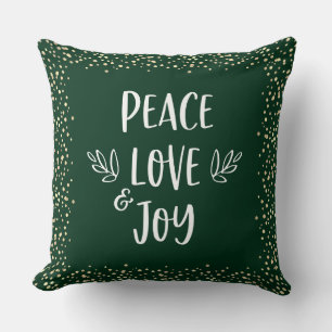Green Gold Foil Stippen Peace Love Joy Script Mode Kussen