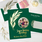Green Gold Foil Waterverf Leaf Foto Kerst Folie Feestdagenkaart