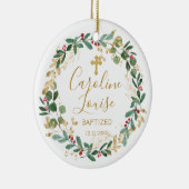 Green Gold Foliage Baby Baptisme Foto Keramisch Ornament (Rechts)