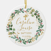 Green Gold Foliage Baby Baptisme Foto Keramisch Ornament (Voorkant)