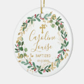 Green Gold Foliage Baby Baptisme Foto Keramisch Ornament (Links)