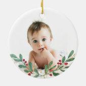 Green Gold Foliage Baby Baptisme Foto Keramisch Ornament (Achterkant)