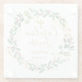 Green Gold Foliage Baby Baptisme Glazen Onderzetter (Achterkant)