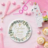 Green Gold Foliage Baby Baptisme Papieren Bordje (Feest)