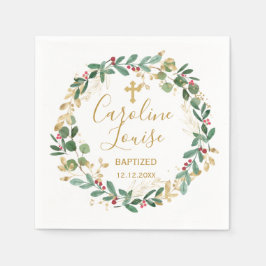 Green Gold Foliage Baby Baptisme Servet