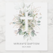 Green Gold Foliage Cross Baptisme Wijn Etiket (Enkel label)