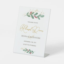 Green Gold Foliage Rehearings Dinner Welcome Sign Reclamebord Met Voetstuk
