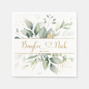 Green & Gold Foliage Wedding Napkins Servet