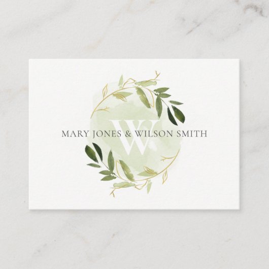 GREEN GOLD FOLIAGE WREATH WEDDING WISHING WELL INFORMATIEKAARTJE (Voorkant)
