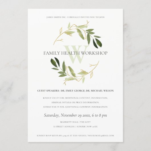 Green Gold Foliage Wreath Workshop Event Kaart (Voorkant)