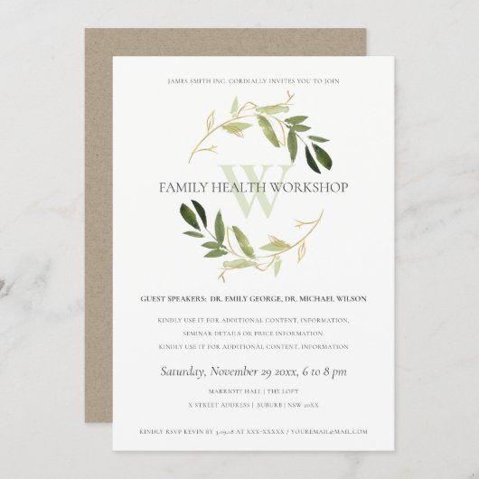 Green Gold Foliage Wreath Workshop Event Kaart (Voorkant / Achterkant)