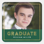 Green Gold Geometric Photo Afstuderen Vierkante Sticker (Voorkant)