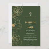 Green Gold Gilded Cross Wedding Uitnodiging (Voorkant)