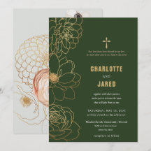 Green Gold Gilded Cross Wedding Uitnodiging
