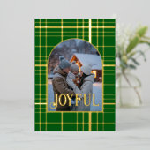 Green & Gold Gingham Kerstvakantie Foto Folie Feestdagenkaart (Staand Voorkant)