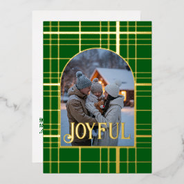 Green & Gold Gingham Kerstvakantie Foto Folie Feestdagenkaart