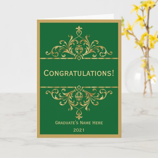  Green Gold Glam Gefeliciteerd Afstuderen Kaart (Gele Bloem)