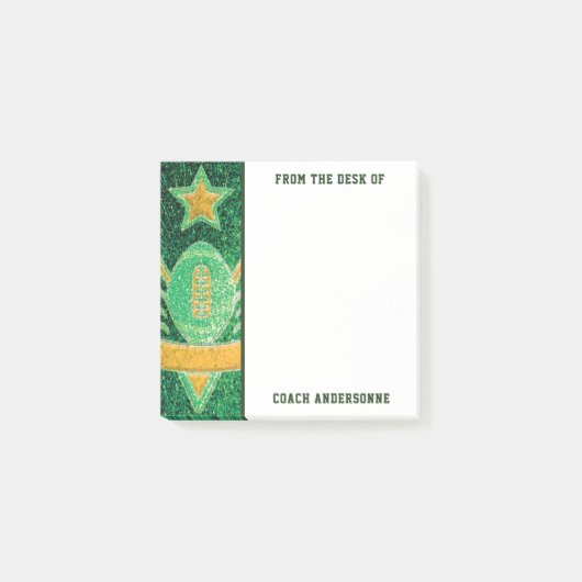 Green Gold Glitter Amerikaanse Football Coach Vade Post-it® Notes (Voorkant)
