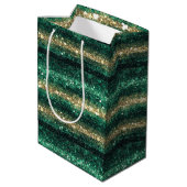 Green Gold Glitter Christmas Medium Cadeauzakje (Achterkant Gekanteld)