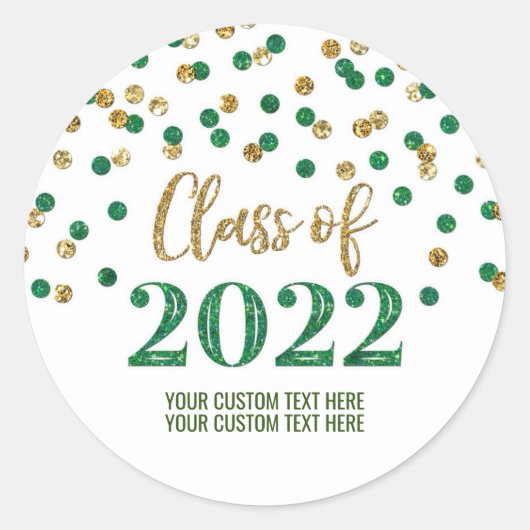 Green Gold Glitter Confetti Afstuderen 2022 Ronde Sticker (Voorkant)