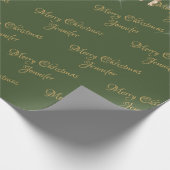 Green Gold Glitter Driving Kerstmis Name Script Cadeaupapier (Hoek)