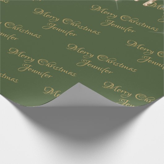 Green Gold Glitter Driving Kerstmis Name Script Cadeaupapier (Hoek)