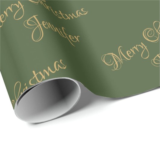 Green Gold Glitter Driving Kerstmis Name Script Cadeaupapier (Rol Hoek)