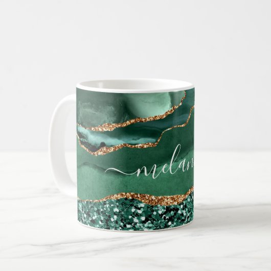 Green Gold Glitter Emerald Custom Name Coffee Mok (Voorkant links)