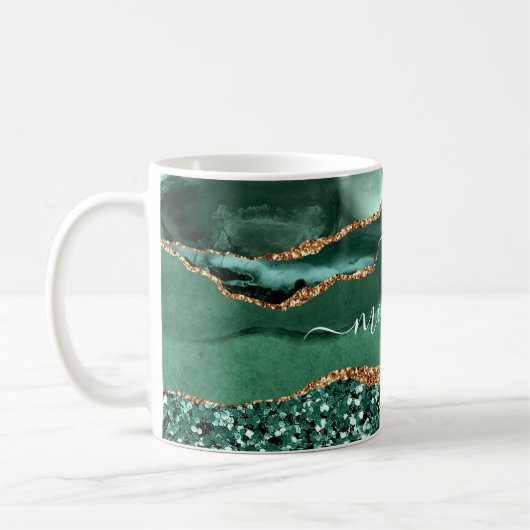 Green Gold Glitter Emerald Custom Name Coffee Mok (Links)