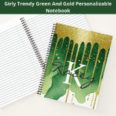 Green Gold Glitter Girly Monogram Naam Notitieboek